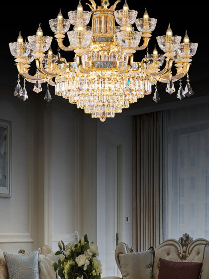 All copper crystal chandelier European style villa duplex floor living room large chandelier French light luxury restaurant bedroom new lamps