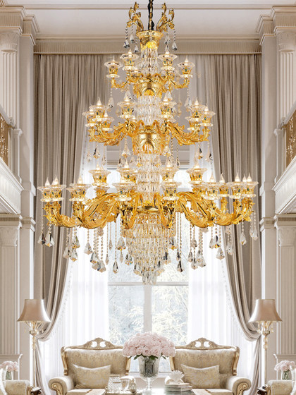 European-Style Crystal Villa Chandelier, French Light Luxury Duplex Hollow Living Room Lighting, Simple Dining Room and Bedroom Chandelier