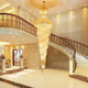 European-Style Villa Duplex with Spiral Staircase, Long Chandelier, Grand Golden Double-Height Crystal Chandelier Lighting Fixtures
