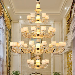 All-Copper Duplex Villa Large Chandelier, Living Room Lamp, European-Style Duplex, Jade Stone Self-Built House, High-Ceiling New Chinese-Style Lighting Fixtures