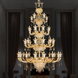 Villa Duplex Living Room All-Copper Crystal Chandelier French Light Luxury Dining Room Bedroom Grand Self-Built House Golden Lighting Fixtures