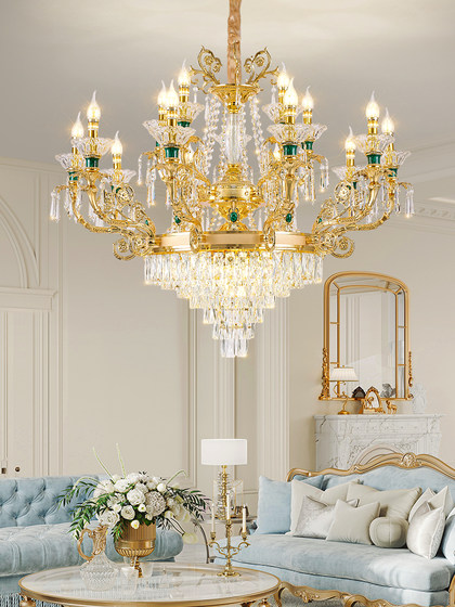 Crystal Chandelier for Duplex Villa, Large Chandelier for Hollow Living Room, Light Luxury European-Style French Chandelier for High-Ceilinged Stairwell