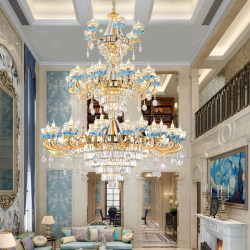 European-Style Villa Crystal Chandelier, Light Luxury and Grand Atmosphere, Living Room Duplex Building, French Ceramic Chandelier, Dining Room Lighting Fixtures, New Model