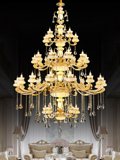European-Style All-Copper Crystal Large Chandelier for High-Ceilinged Duplexes, Villas, and Self-Built Rural Homes Living Room Chandelier
