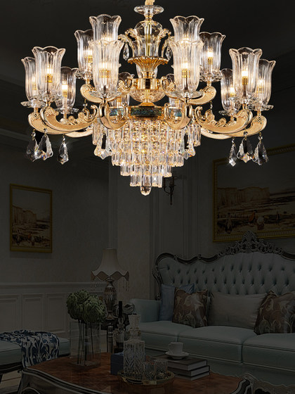 European-Style All-Copper Crystal Chandelier, French-Style Villa Living Room Lamp, Luxurious Dining Room Study Light, Light Luxury Duplex Building Luxury Lighting Fixtures