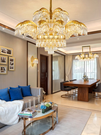 Crystal Chandelier for Living Room, European-Style Light Luxury Villa, Large Chandelier for Duplex, Dining Room, Bedroom, 24K Gold Grand Lighting Fixtures