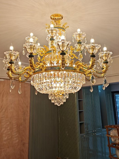 French All-Copper Crystal Chandelier Living Room Lamp European Light Luxury Dining Room Bedroom Duplex Floor Chandelier New Zhongshan Lamps
