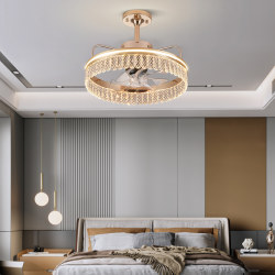 Light Luxury Crystal Fan Lamp Bedroom Lamp Post-Modern Minimalist Style with Oscillating Function Smart Room Silent Ceiling Fan Lamp Lighting Fixture