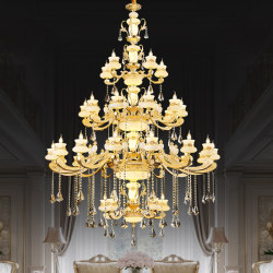European-Style All-Copper Crystal Large Chandelier for High-Ceilinged Duplexes, Villas, and Self-Built Rural Homes Living Room Chandelier