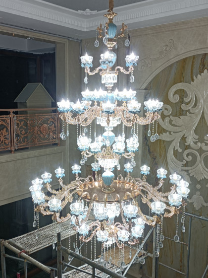 Large Chandelier for Duplex Villa, Simple European-Style Villa, Duplex Villa, French-Style Living Room Crystal Lamp, Grand Ceramic Lighting Fixtures