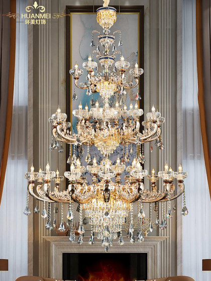 European-Style Light Luxury Living Room Crystal Chandelier, Grand Villa Open-Air Duplex Lobby Light, High-End Dining Room and Bedroom Lighting Fixtures
