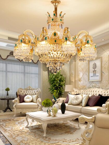Living Room All-Copper Crystal Chandelier French-Style Villa Lobby Dining Room Bedroom High-End European-Style Chandelier New Downward Lighting Fixtures
