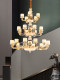 New Chinese-Style Living Room All-Copper Large Chandelier for Duplex Villa Self-Built House, High-Ceiling Dining Room, Staircase, Natural Jade Lighting Fixtures