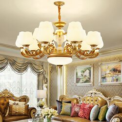 European-Style Chandelier, Living Room Lamp, Retro Jade, Modern, Simple and Elegant, Master Bedroom, Gold, New Dust-Proof Lamps and Lighting Fixtures