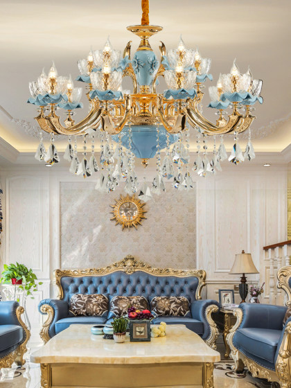 All-Copper French Crystal Large Chandelier European Accessible Luxury House Duplex Floor Living Room Lamp 24K Gold Dining Room Bedroom Lamps