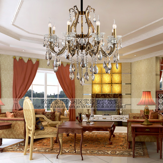 Huanmei Lighting Bronze Classical Lamps European Crystal Lamp Chandelier Living Room Dining Room Bedroom Led Candle Chandelier