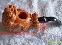 Imported stone wood hand-carved large pipe collection to play gold toe holding money bag hands to birthday present man