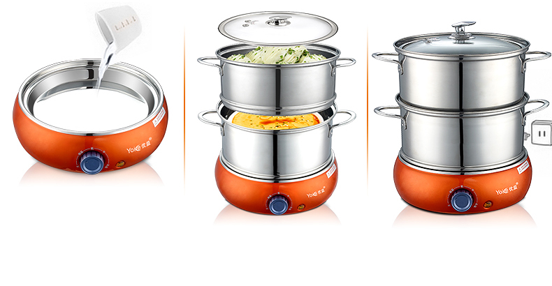 nồi lẩu mini dùng điện Youyi hấp trứng hộ gia đình hai lớp công suất lớn bằng thép không gỉ luộc trứng tự động tắt nguồn đa chức năng 烝 trứng máy - Nồi trứng nồi hấp nhỏ