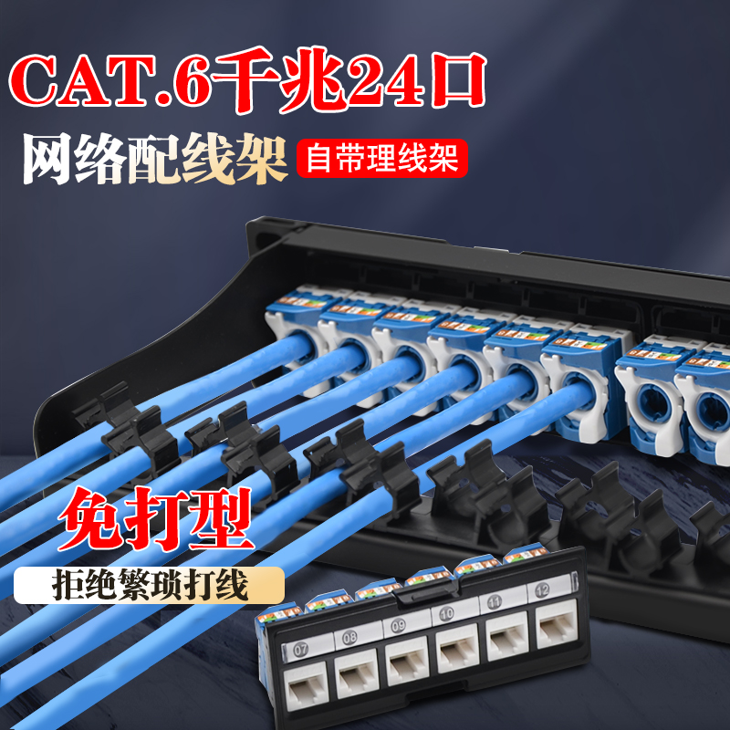Skip-the-line 24-port patch panel network Super Class 5 Class 6 Gigabit Cabinet Network Cable Modular Patch Panel Tool-Free 6A