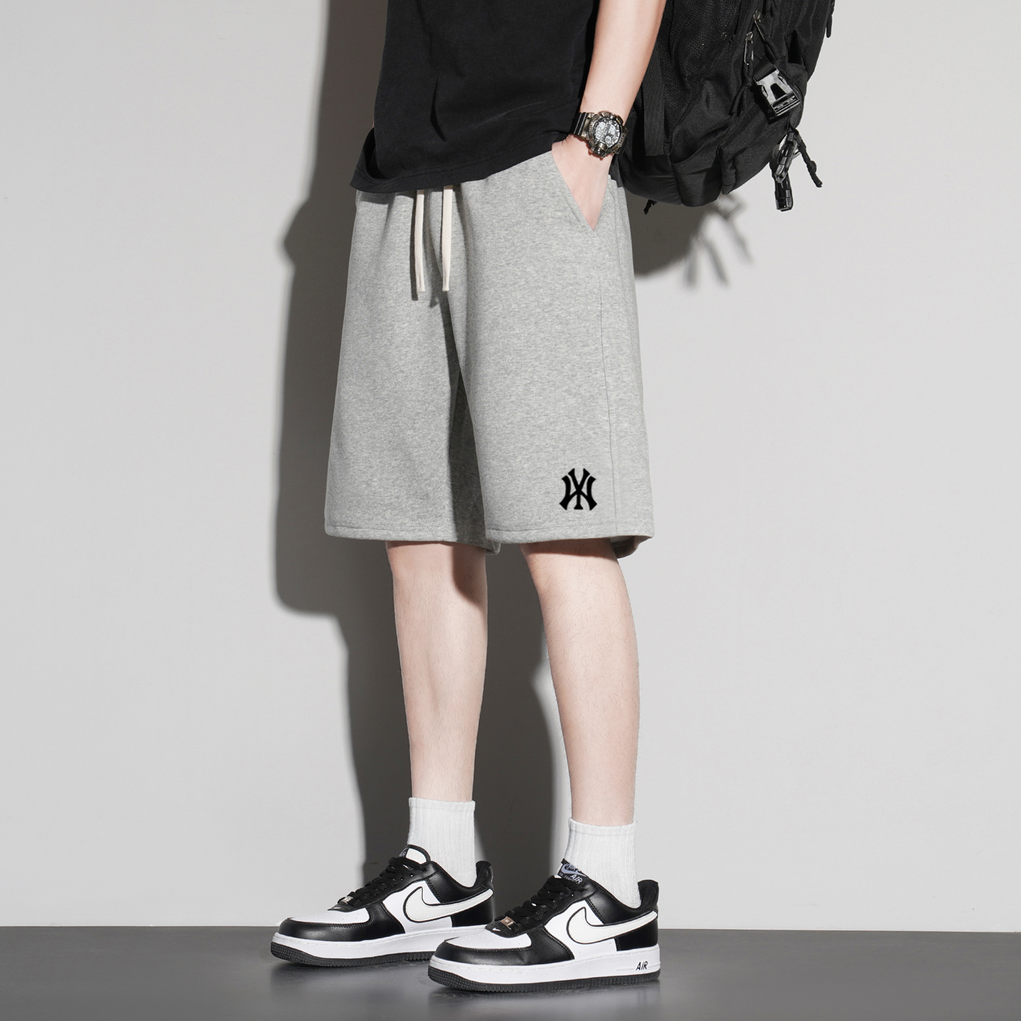 Выходные шорты, мужские летние новые свободные американские брюки с пятью точками, мужские повседневные хлопчатобумажные спортивные брюки тонкого сечения