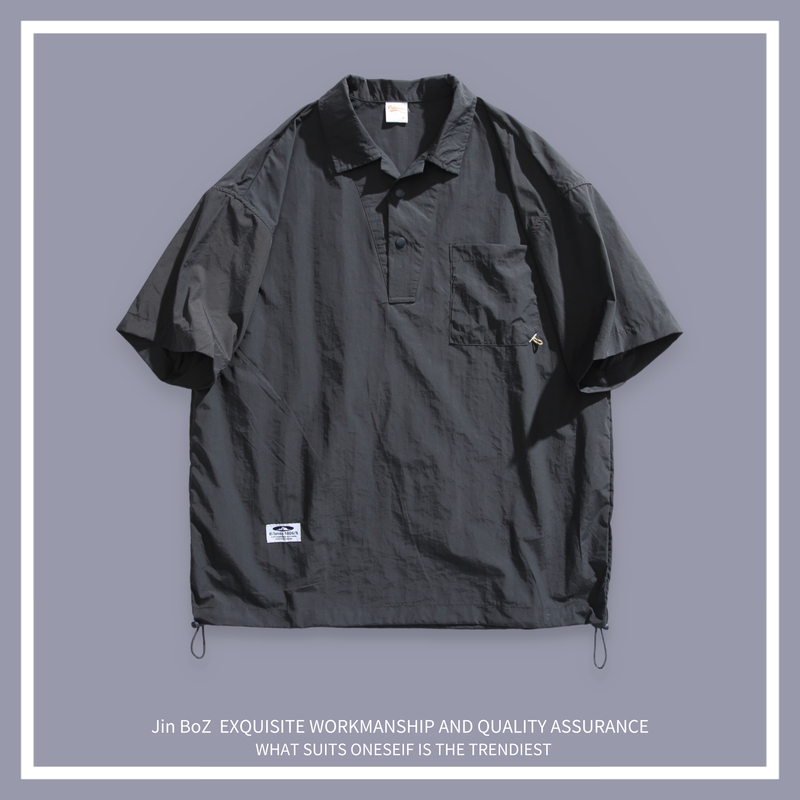 Japanese-Style Trendy Brand Simple Pocket Functional Short-Sleeve T-Shirt Unisex Polo Shirt Couple Quick-Dry Work Shirt Top