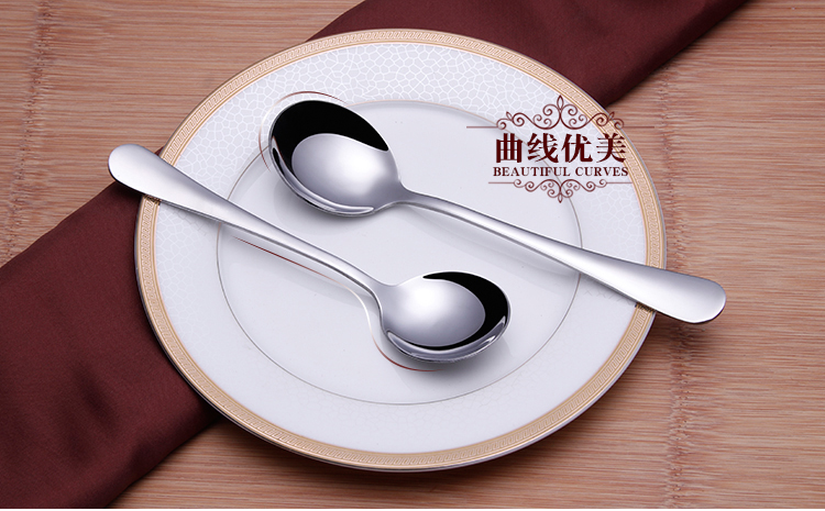 Muỗng thép không gỉ Bộ đồ ăn phương Tây muỗng dài tay khuấy khuấy sáng tạo dễ thương trẻ em muỗng tròn muỗng nhỏ thìa dày - Đồ ăn tối đĩa giấy