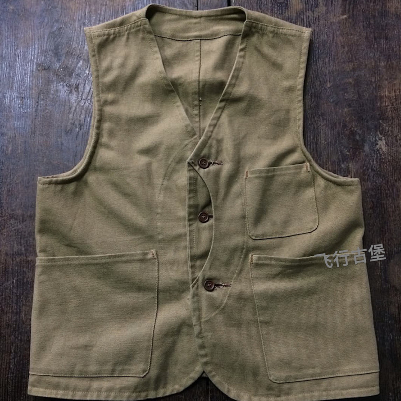 1930S Half-Moon Hunting Vest, Duck Hunting Work Vest, V-Neck Sleeveless Multi-Pocket Outdoor Practical Jacket