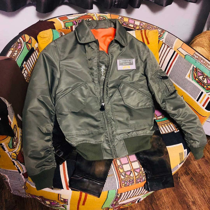 Co-Branded Double-Breasted 45P Flight Jacket Double g Japanese-Made Cotton-Padded Jacket with Lapel Pilot Jacket, Cotton Coat with Three Protections