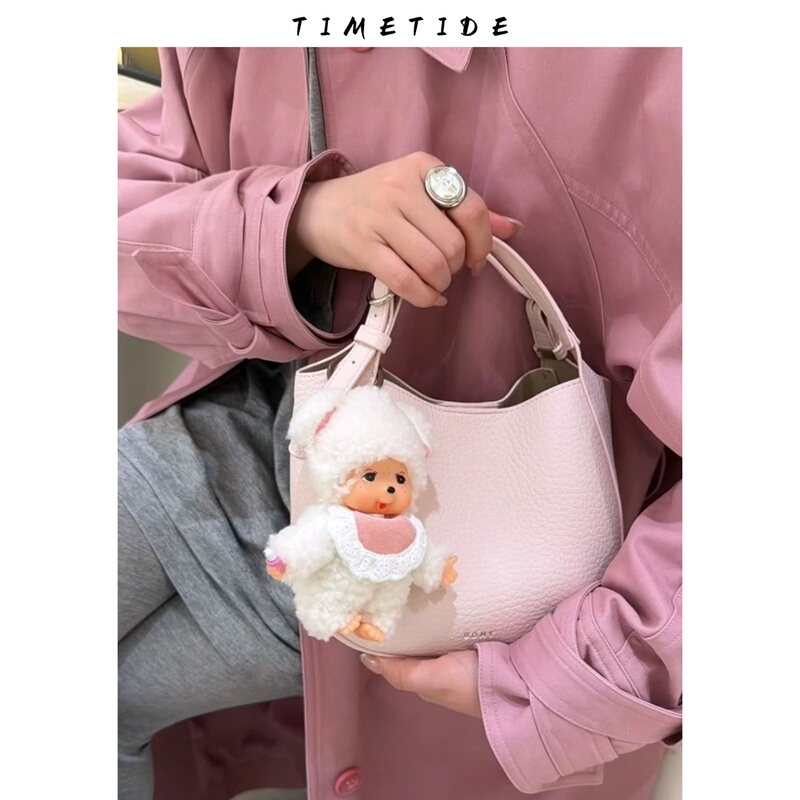 Exquisite Texture Pink Lychee Pattern Basket Bag for Women 2026 New Large Capacity Commuter Handbag and Crossbody Bag