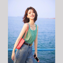 Summer name Yuanyuan Temperament Woman Dress Denim Broadlegged Pants Suit Womens Summer Tennis Red Lively Minus-age Leisure vest Two sets