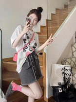 Hot Girl Senior Sensation Short blouses Dont make nice loose Positive Shoulder American Retro Casual Short Sleeve T-shirt Women Summer