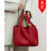 Hong Kong leather red bag female 2022 new high-end bridal wedding bag female bucket bag large capacity