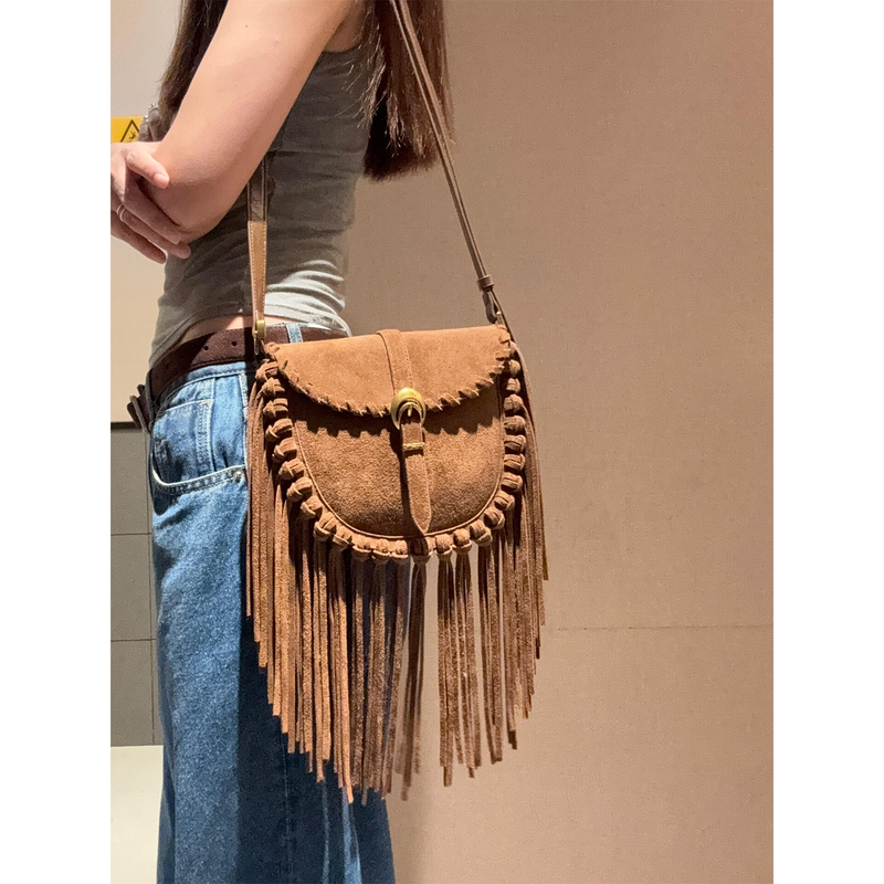 Super Trendy Exquisite Small Bag for Women, 2025 New Model, Matte Saddle Tassel Bag, Niche High-End Suede Crossbody Bag