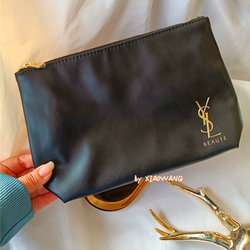 Ysl Saint Laurent Cosmetic Bag Pu Black Large Capacity Storage Bag Can Be Transformed into a DIY Chain Bag with Free Shipping