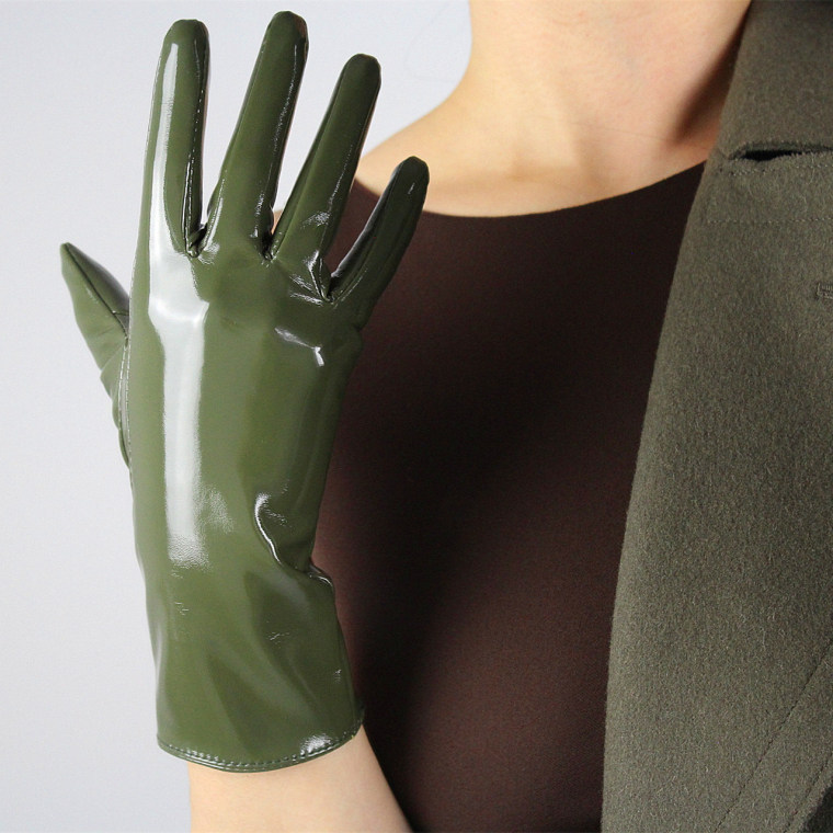 Tech Gloves Faux Patent Leather Wrist Long Short Coffee Black White Touchscreen 28cm LLDLLNT