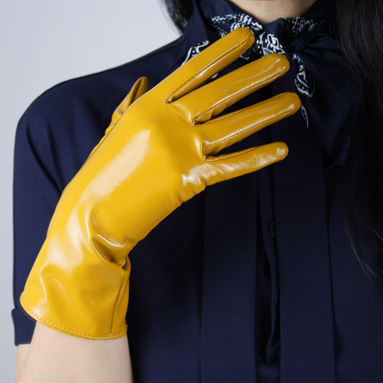 Tech Gloves Faux Patent Leather Wrist Long Short Coffee Black White Touchscreen 28cm LLDLLNT