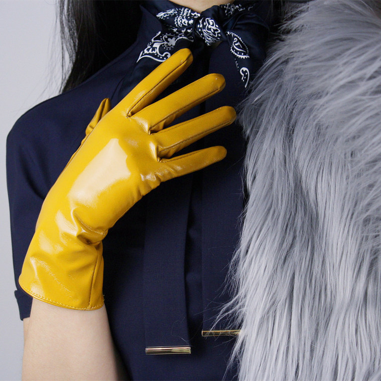 Tech Gloves Faux Patent Leather Wrist Long Short Coffee Black White Touchscreen 28cm LLDLLNT