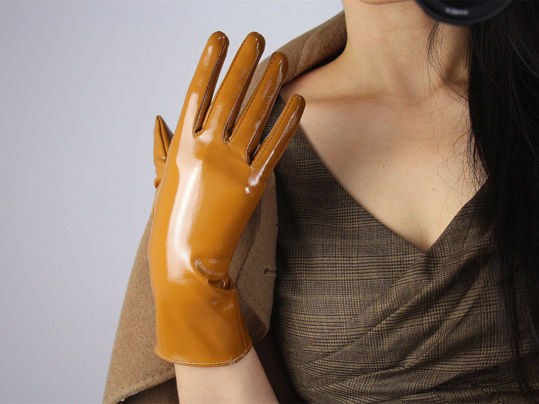 Tech Gloves Faux Patent Leather Wrist Long Short Coffee Black White Touchscreen 28cm LLDLLNT