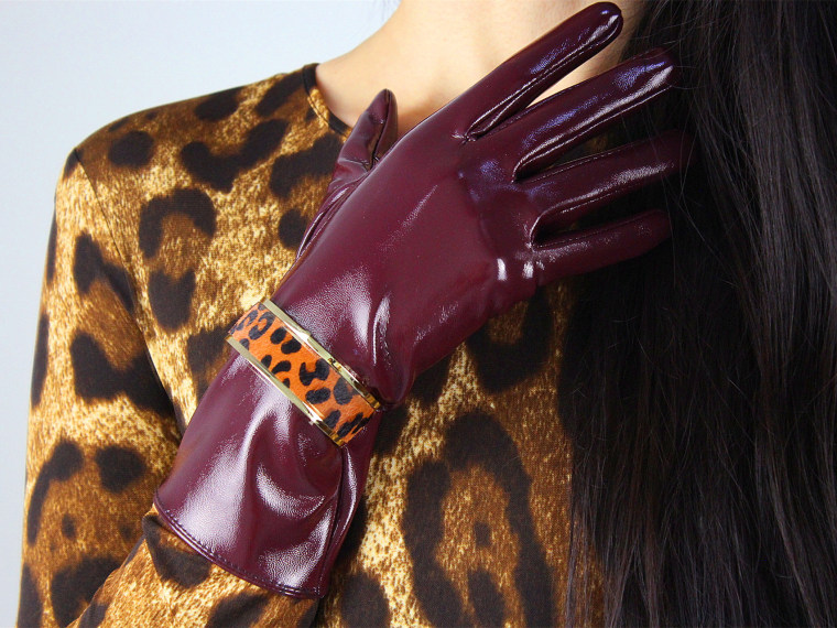 Tech Gloves Faux Patent Leather Wrist Long Short Coffee Black White Touchscreen 28cm LLDLLNT