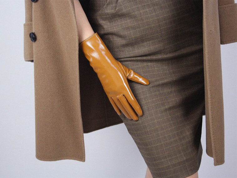 Tech Gloves Faux Patent Leather Wrist Long Short Coffee Black White Touchscreen 28cm LLDLLNT