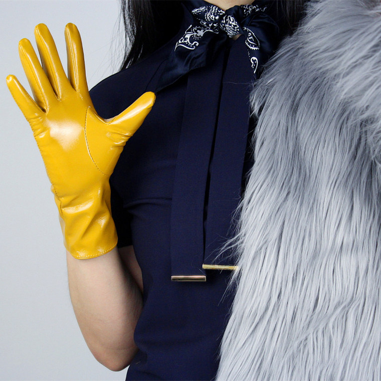 Tech Gloves Faux Patent Leather Wrist Long Short Coffee Black White Touchscreen 28cm LLDLLNT