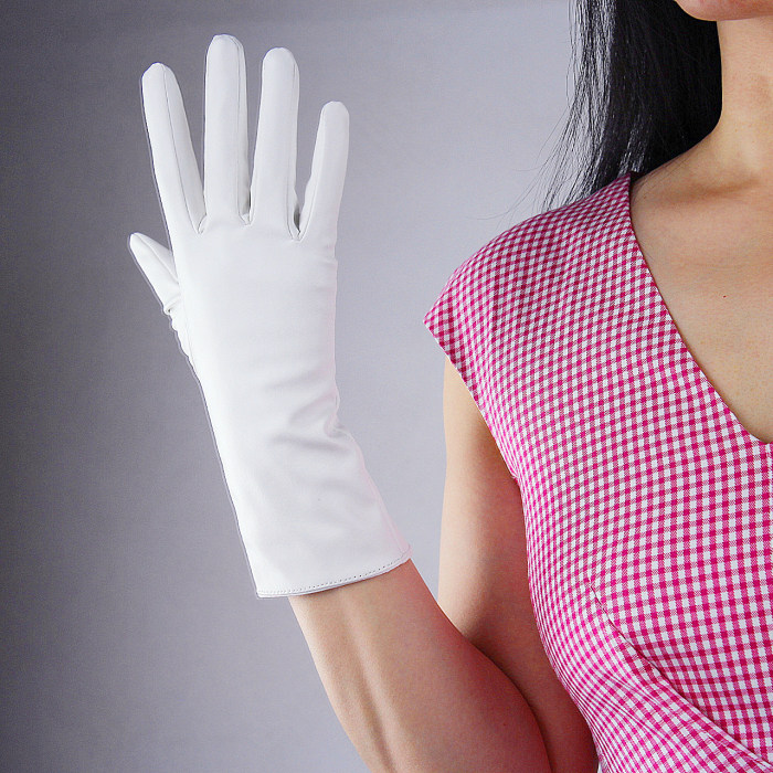 Tech Gloves Faux Patent Leather Wrist Long Short Coffee Black White Touchscreen 28cm LLDLLNT