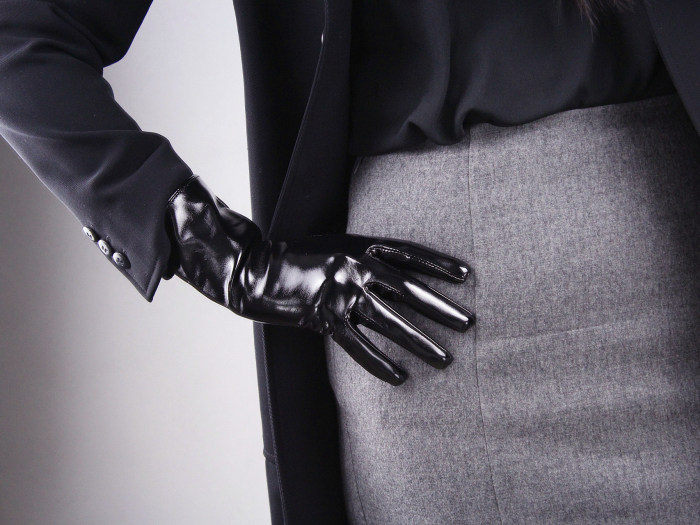 Tech Gloves Faux Patent Leather Wrist Long Short Coffee Black White Touchscreen 28cm LLDLLNT