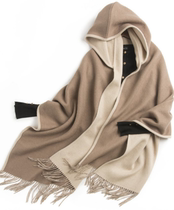 Inner Mongolia pure wool double-sided shawl hooded womens cloak autumn and winter warm scarf air-conditioning shawl windproof jacket