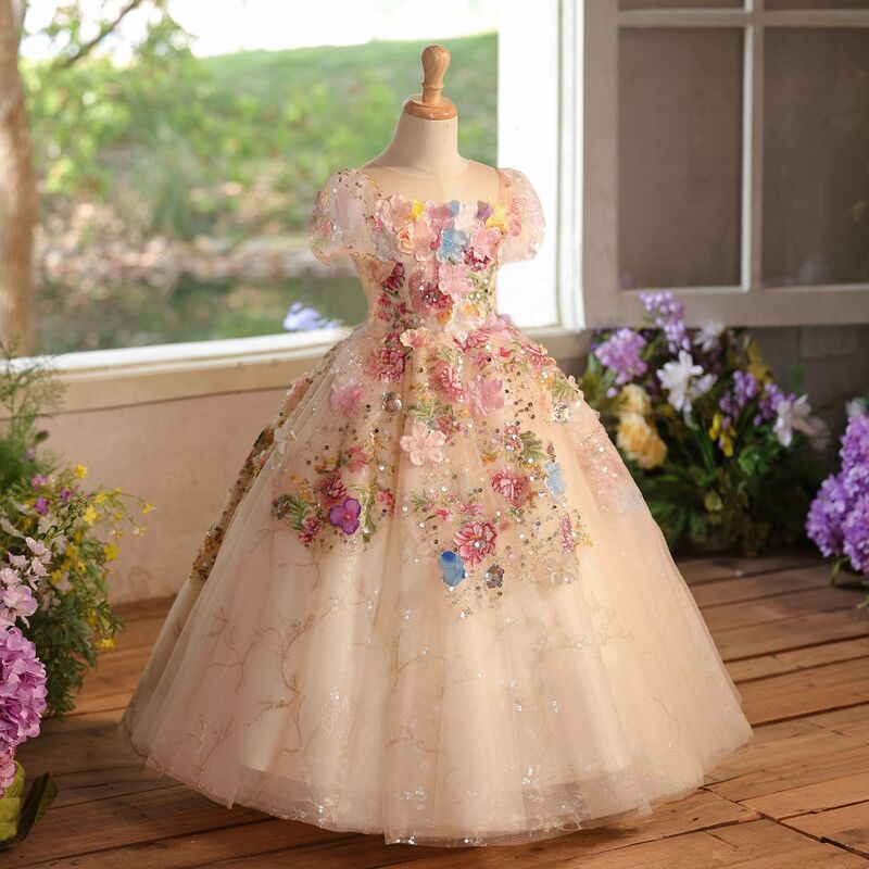 Girls' Plus-Size Dress, Birthday Princess Dress, Flower Girl Tutu Dress, Children's Host High-End Runway Show Piano Performance Dress