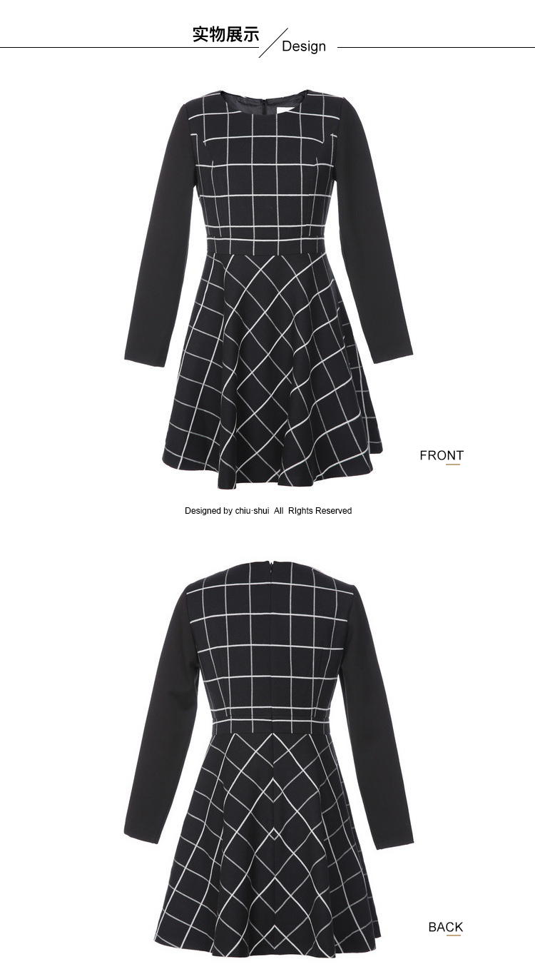 Qiu Shui Yiren 2017 Winter New Women Vòng cổ dài tay Eo Eo Váy kẻ sọc mỏng váy nhung đẹp