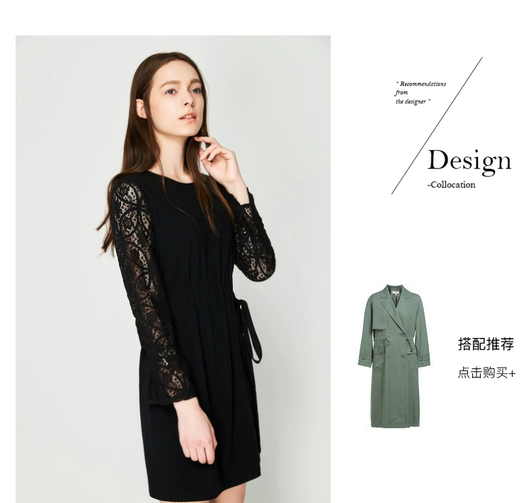 Qiu Shui Yiren mùa thu mới của phụ nữ vòng cổ đơn giản khâu dài tay áo thon gọn eo