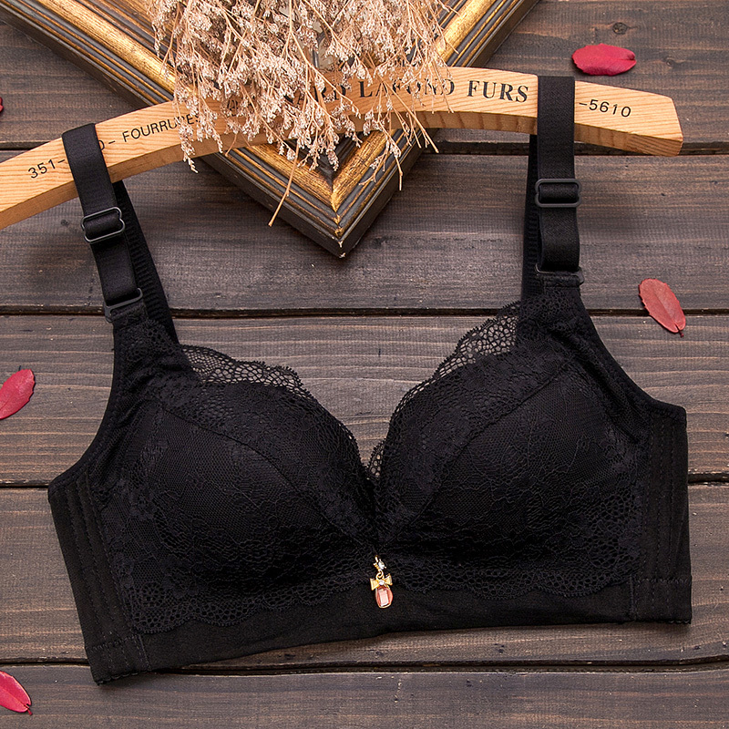 Urban Non-Magnetic Wire-Free Intimates for Women Thickeneded Sexy Lace Thin Small Breast Push-Up Adjustable Intimates