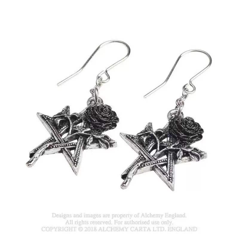 Alchemy Gothic [E402 Ruah Vered чёрная роза пятиконечная звезда рок готика панк серьги]