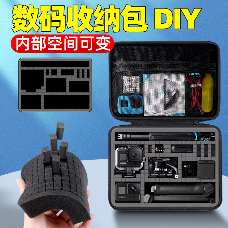 Digital Containing Bag Diy Bag Multifunction Hard Disc Headphone Storage Bag Large Capacity Canvas Gopro Large Territory Sports Camera insta360oner Handbag Stabilizer Custom Portability